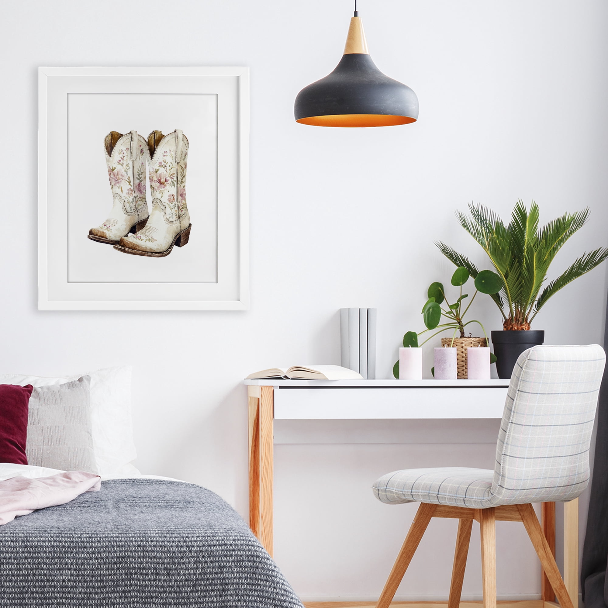 Stupell Industries Boots in Bloom White Framed Print Under Glass, design by Svetlana Aleynikova