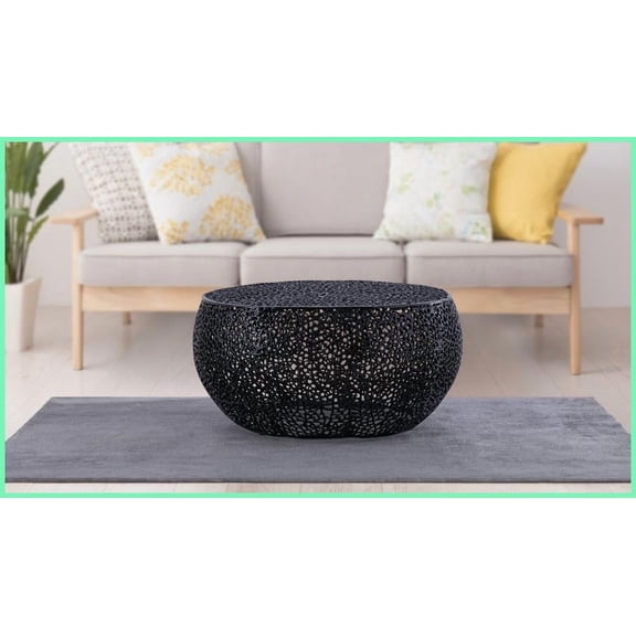 Modern Round Coffee Table for Living Room - Black Aluminum Frame, 4 Finishes, Durable & Versatile