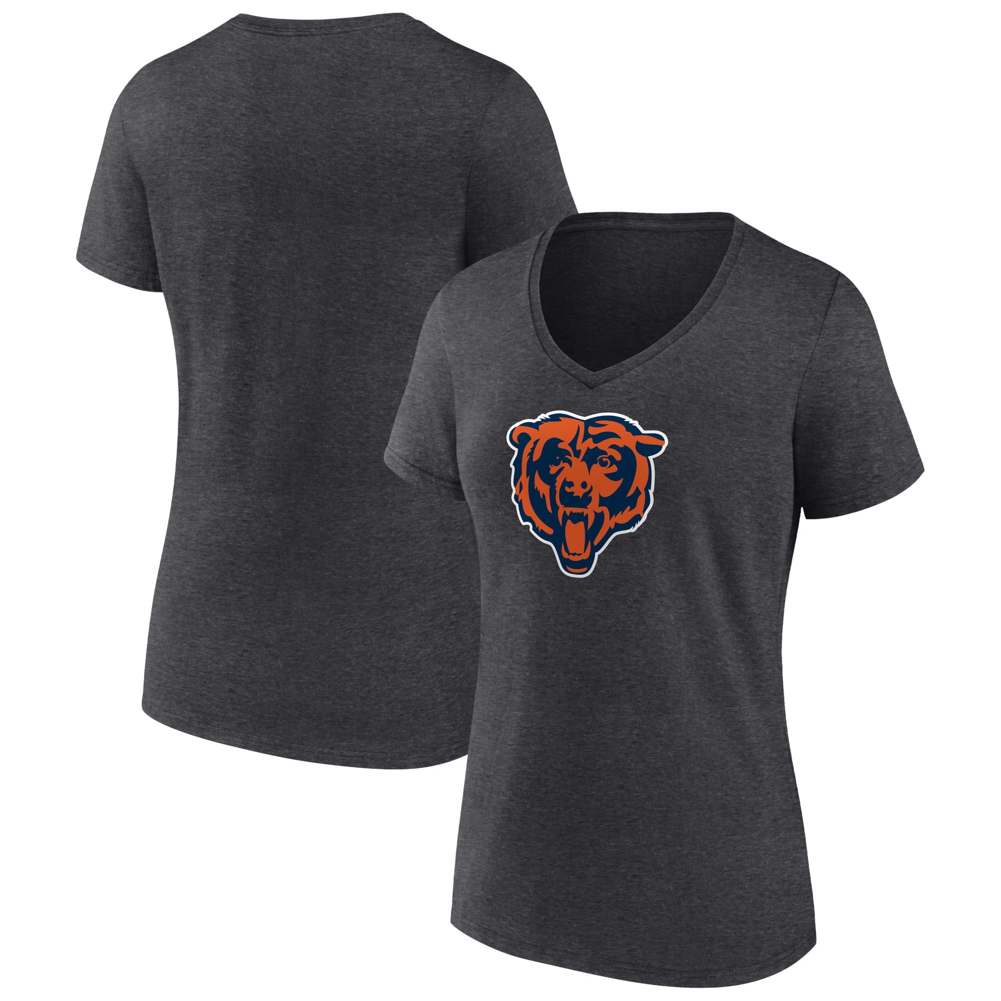 Women's Charcoal Chicago Bears Primary Team Logo V-Neck T-Shirt