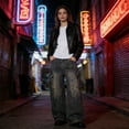 thumbnail image 5 of Womens Barrel Jeans Washed Distressed Wide Leg Cargo Denim Pants Loose Fit Fashion Long Trousers Baggy Barrel Pants Women Utility Style, 5 of 6