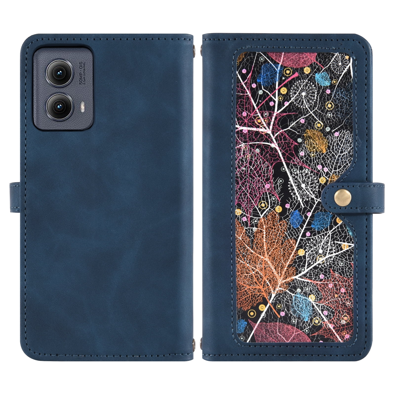 Asuwish Phone Case for Motorola Edge 5G 2024 Wallet Cover With Tempered Glass Screen Protector Crossbody Wrist Strap Flip Pattern Zipper Credit Card Holder Stand Cell Moto Edge2024 Women Men Blue