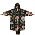 thumbnail image 2 of Oversized Wearable Blanket Hoodie,Red Mushroom Flower Black Pattern Sherpa Blanket Hoodie with Super Pockets,Super Warm Fuzzy Pullover for Women & Men, 2 of 6