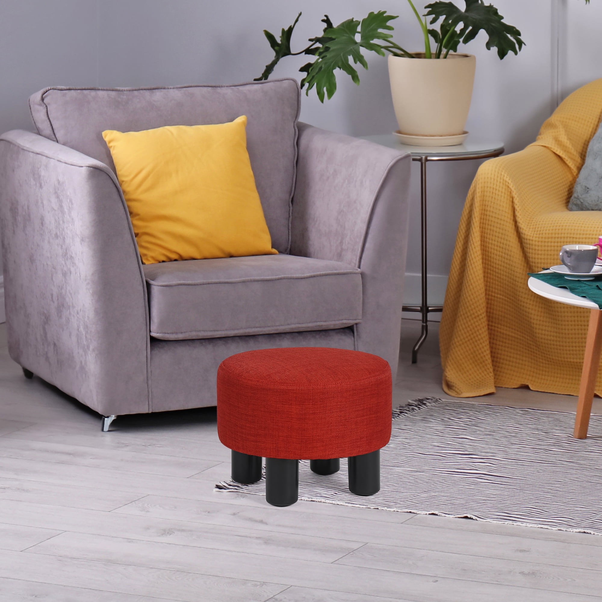 Homebeez Soft Round Footrest Stool, Upholstered Ottoman for Living