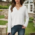 thumbnail image 2 of UJNDER Women's Knit Long Sleeve V Neck Shirts Casual Solid Color Loose Blouses for Everyday Comfort and Fall Style White White, 2 of 5