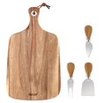 thumbnail image 1 of Hecef Upgrade Larger Cheese Board Set of 4, Acacia Wood Square Serving Plate with Knife Set, 1 of 9