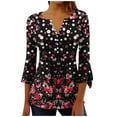 thumbnail image 5 of CYMMPU Blouses for Women Dressy Casual Button V Neck Flare Sleeve Floral Pattern Loose Fit 3/4 Sleeve Fall Trendy Shirts Tunic Tops Spring Tops Pleated Dressy T-Shirts Multicolor XL, 5 of 5