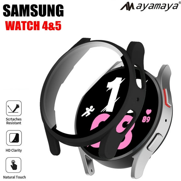 For Samsung Galaxy Watch 5 4 40mm Hard PC Case with Screen Protector Ayamaya Waterproof Case Built-in Tempered Glass Screen Protector (Black)