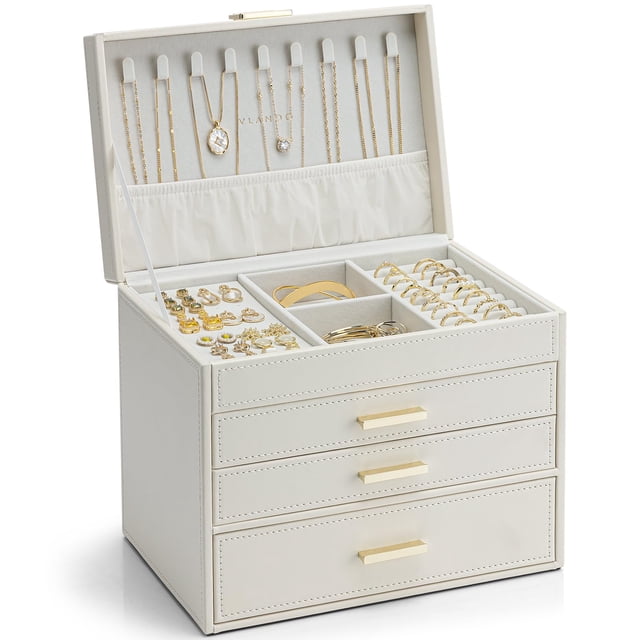 Joyero Vlando, soporte grande para joyas de 4 capas, color beige