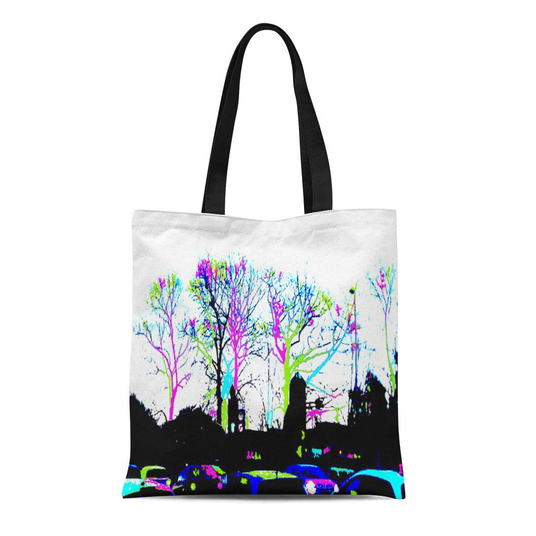 ASHLEIGH Canvas Tote Bag City Neon Trees Urban Skyline Cool Original Scene Cars Reusable Handbag ...
