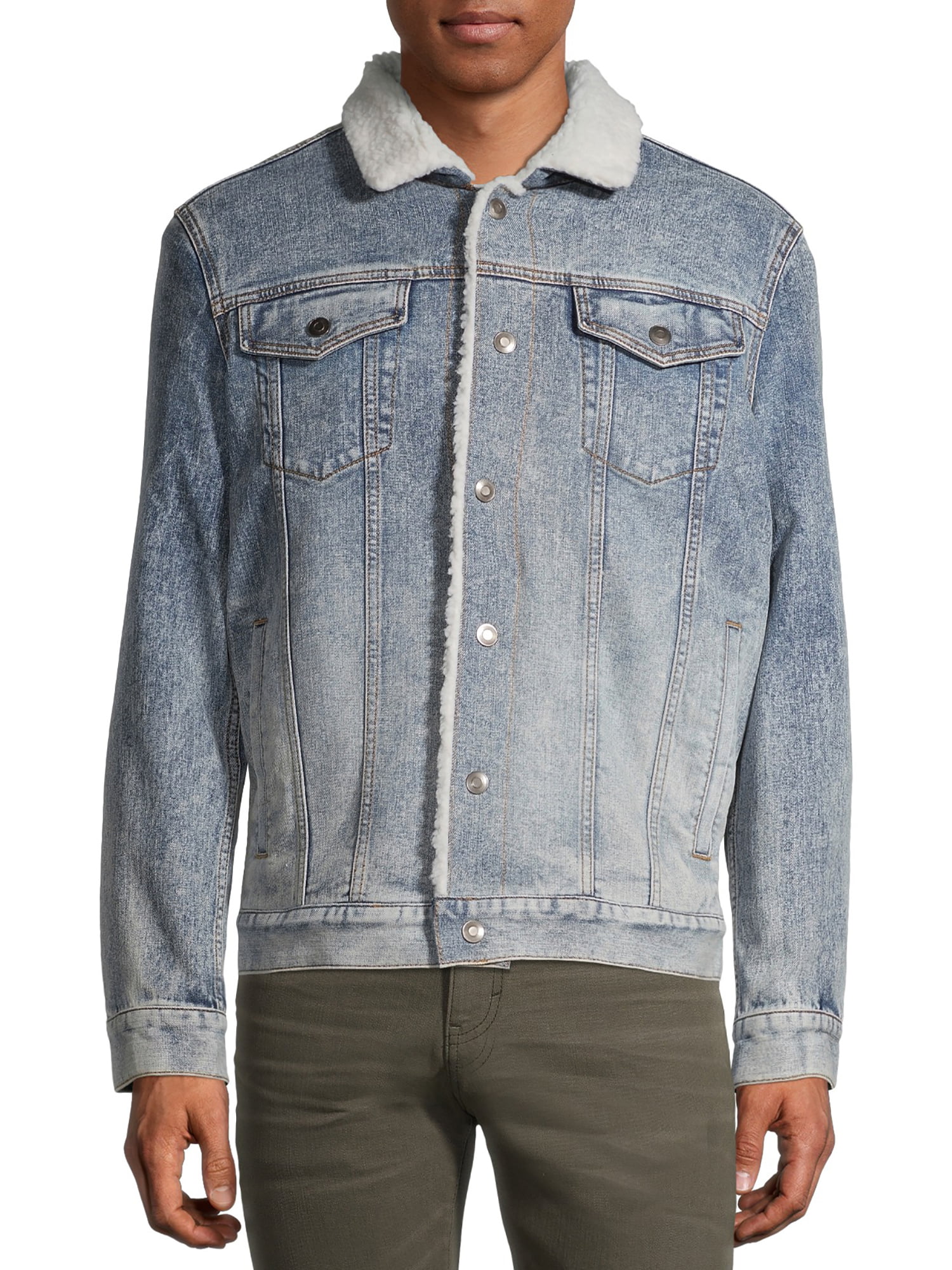 George Men's and Big Men's Faux Sherpa Denim Jacket, up to Size 5XL ...