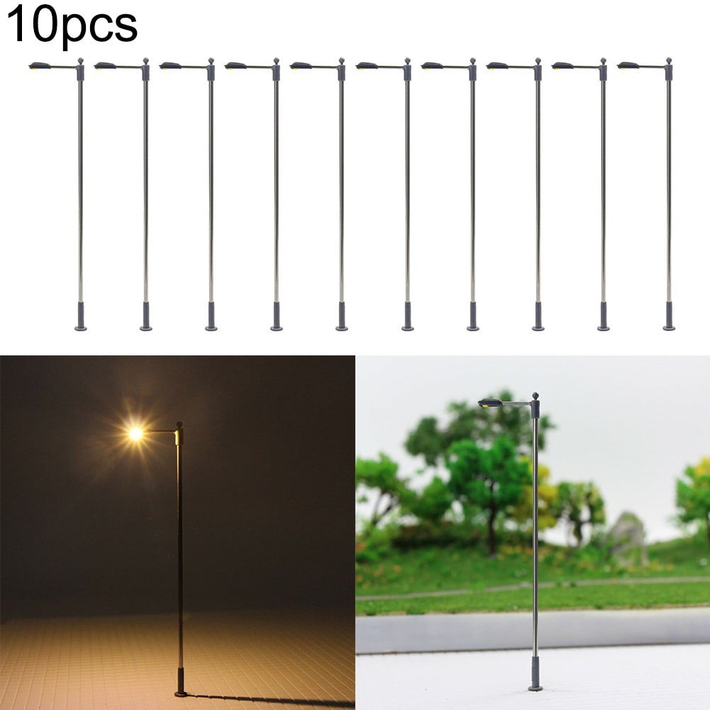 10PCS S Scale Model Trains Metal Light Poles Wired LED Lighted Street Lamps 1/75 