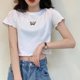 thumbnail image 1 of Camiseta Coreana De Mujer O Cuello Mariposa Casual Tops Slim Croptop Manga Corta De Cintura Altapangjing, 1 of 4