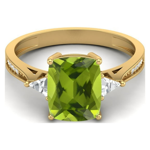 Mooneye 925 Sterling Silver Gold Vermeil 9X7mm Cushion Peridot Women Valentines Day Gifts Ring