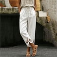 thumbnail image 4 of ZQUUVOU Linen Capri Pants for Women Drawstring Waist Cotton Blend Hollow Out Hem Ankle Length Casual Boho Cropped Trousers White, 4 of 7