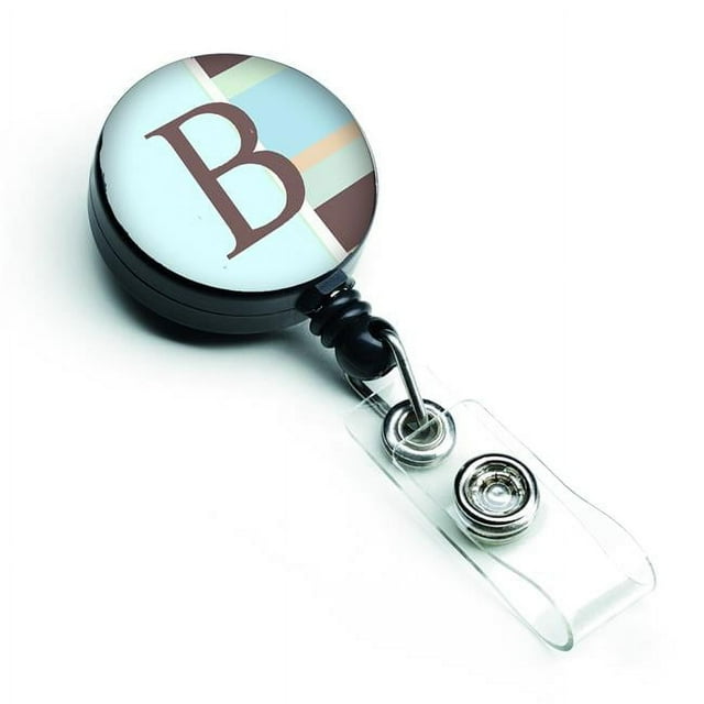 Carolines Treasures CJ1003-BBR Lettre B Initiale Monogramme Bleu Rayures Rétractable Badge Bobine
