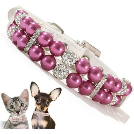 Shukong Pearl Collar for Dogs  Fancy Crystal Bling Pearl Collar Rhinestone Luxury Beaded Puppy Necklace Diamond Girl Kitten Jewelry for XS Small Medium Female Pet Dogs (Pink  S(Neck for 8-9 ))