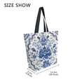 thumbnail image 4 of Open Top Canvas Tote Bag with Zipper Reusable Shopping Bag 13.5x15" Roomy Carryall Blue and White Porcelain-style, 4 of 9