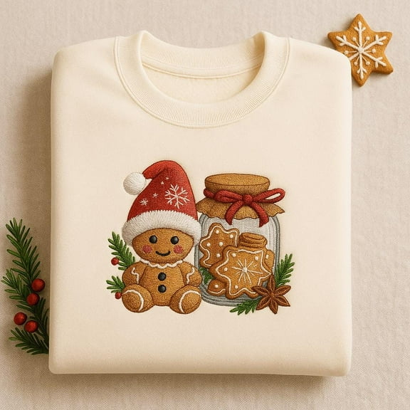 Embroidered Gingerbread Shirt Cute Christmas Shirt Gingerbread Man Tshirt Women Holiday T Shirt Winter Tee Gift for Baker Christmas Top