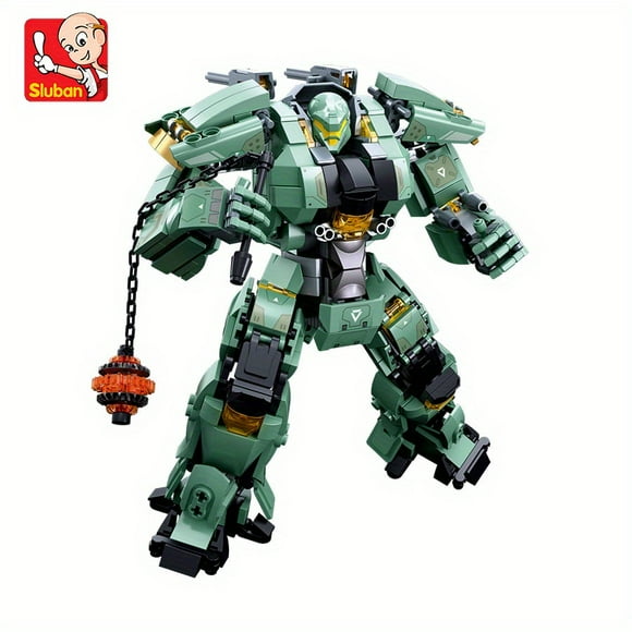 Sluban 542pcs Green Warrior Robot With Chain Hammer Building Blocks Toys, Robot Battle Armor Assembling Educational Toys, Christmas Gifts For Kids (No Box)