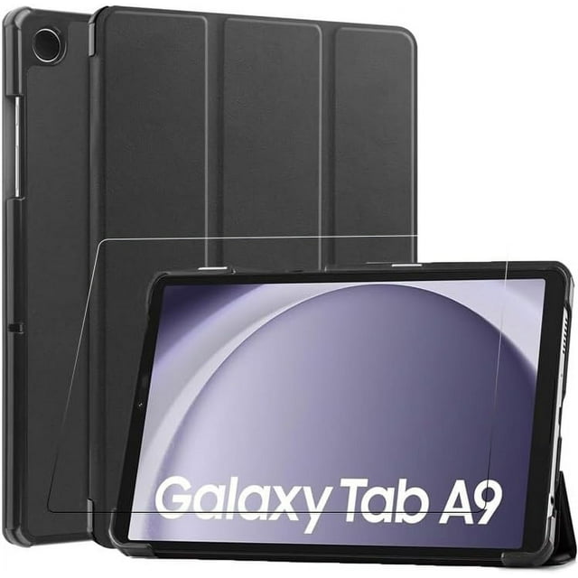KOMI Case for Samsung Galaxy Tab A9 8.7" (SM-X110/X115/X117) with Tempered Glass Screen Protector, Tri-Fold Stand, Multi-Angle Viewing, Smart Cover Auto Wake/Sleep