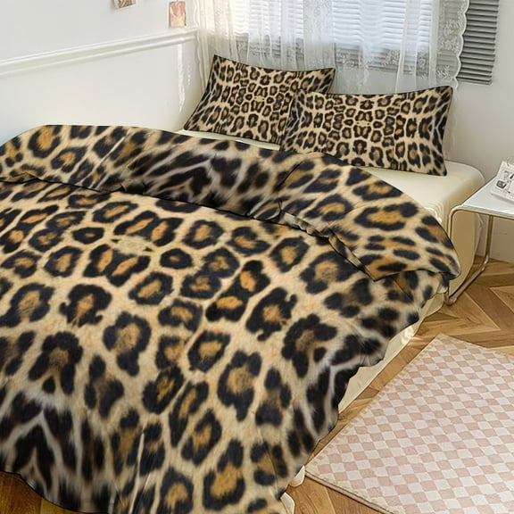 Brown Leopard Print Duvet Cover Set Bedding Set Polyester Quilt Cover for Bedroom Decoration