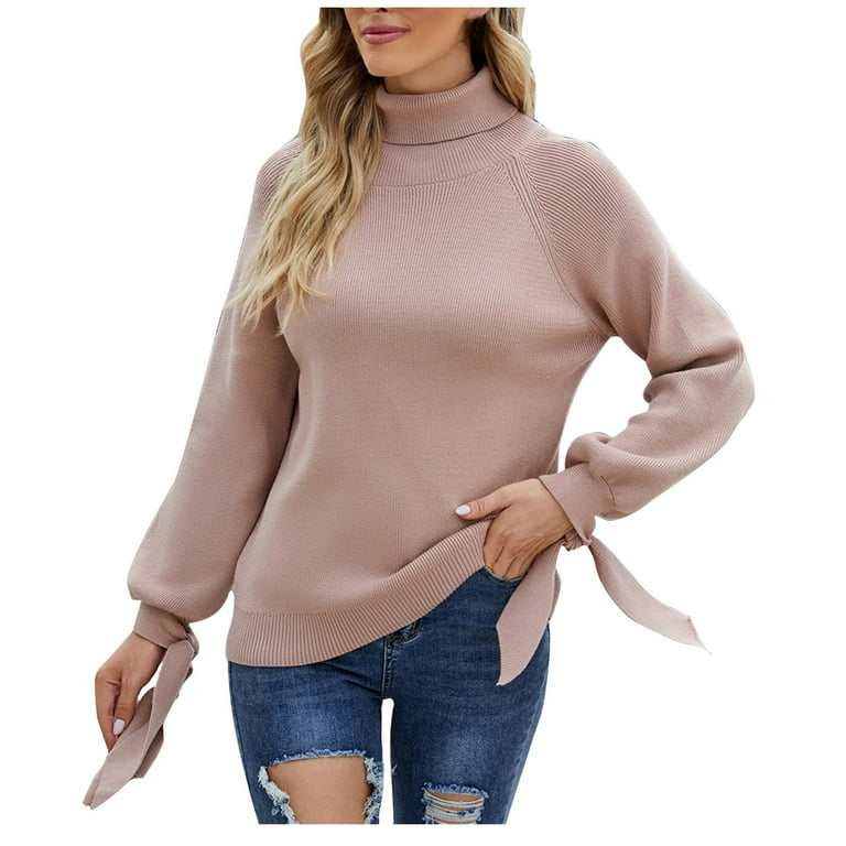 Olyvenn 2022 Long Sleeves Turtleneck Solid Color Knitted Sweater Women Tops  Plus Size Loose Casual Women's Fashion Khaki XL
