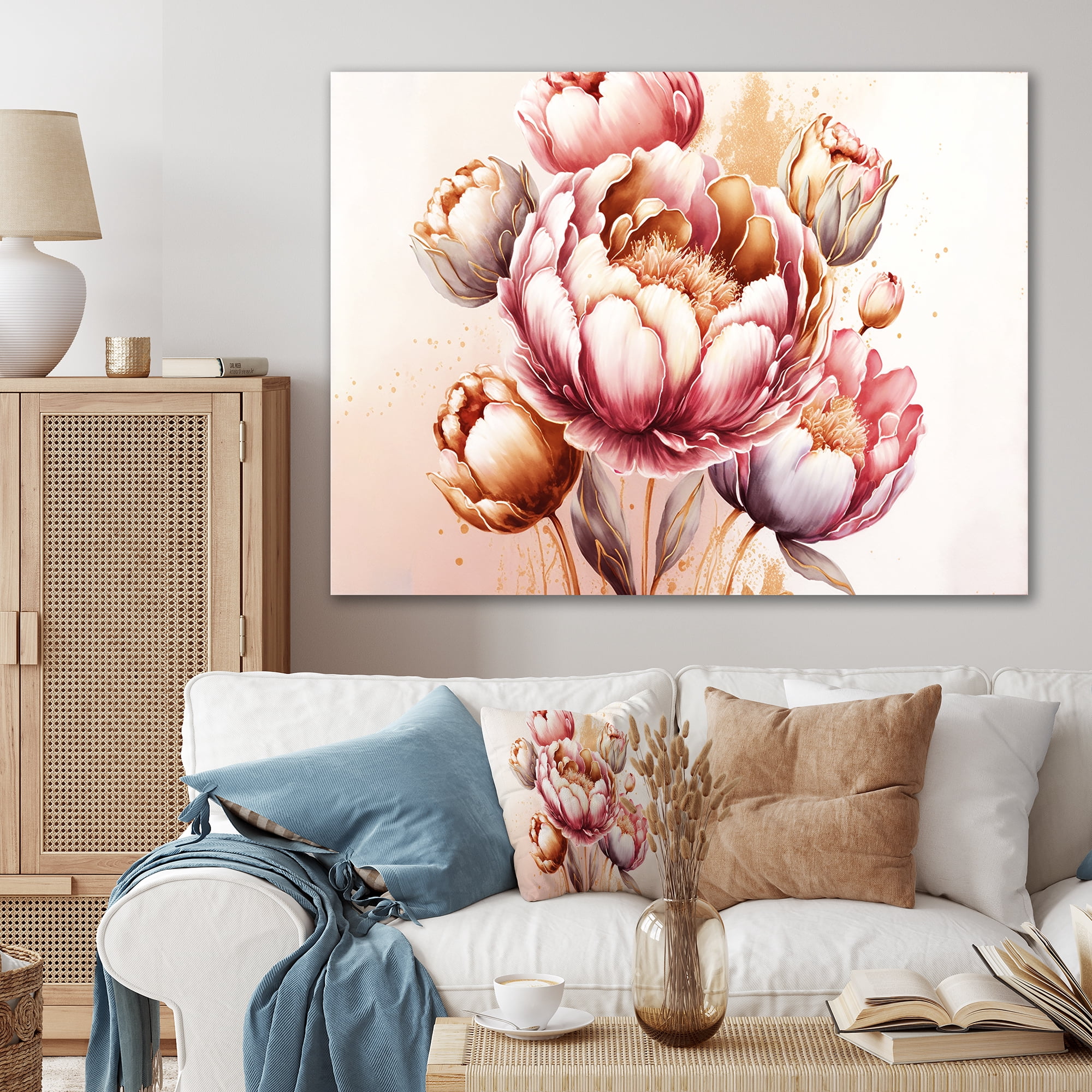 Designart Pink And Gold Tulips Canvas Wall Art