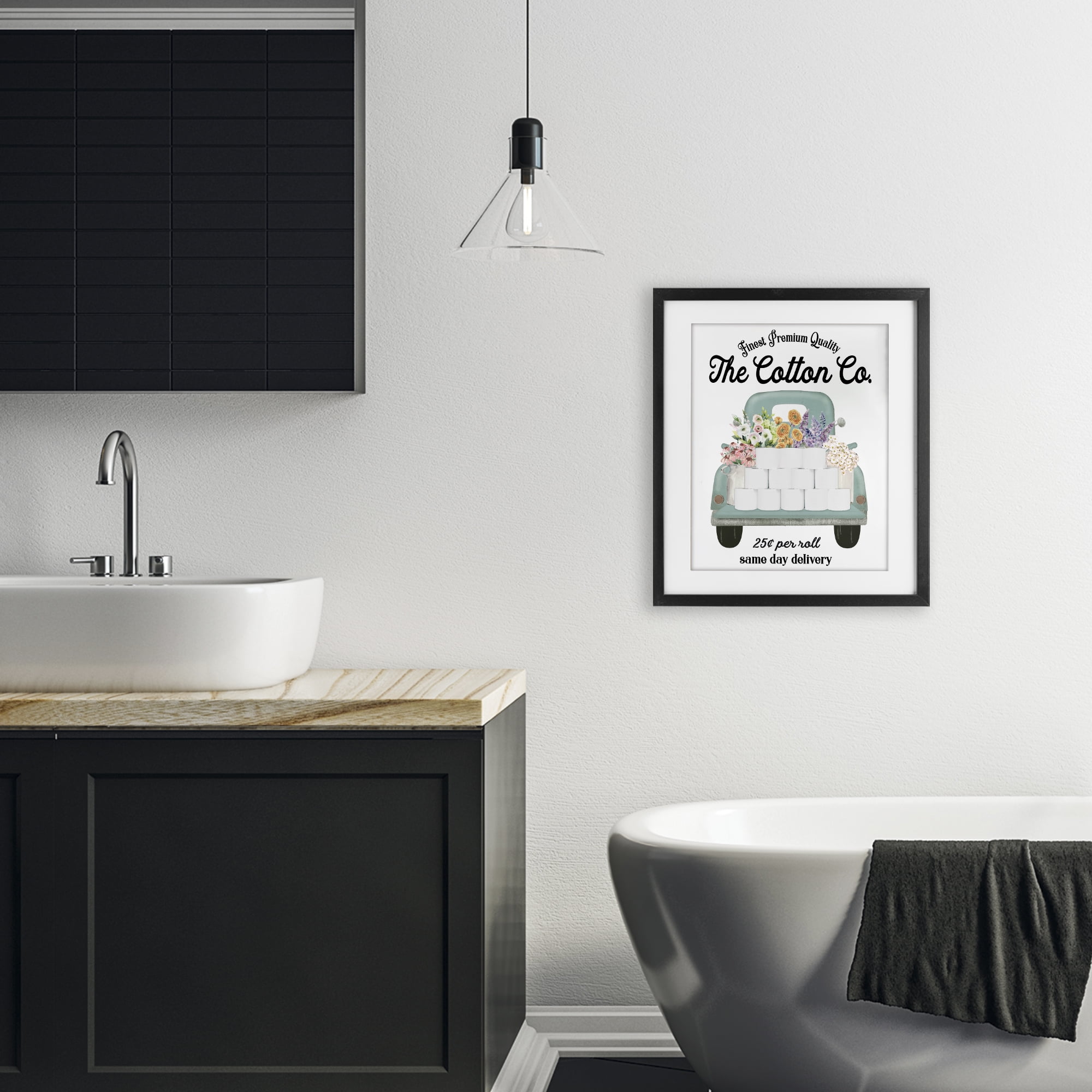 Toilet Paper Delivery Truck Black Framed Print Under Glass, design by Lettered and Lined