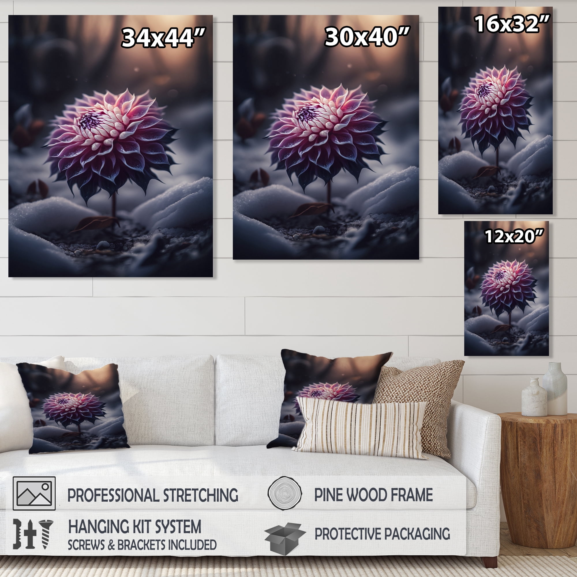 Designart A Blooming Purple Dahlia Flower In Winter II Canvas Wall Art