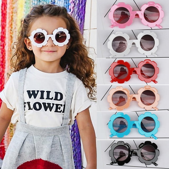 UV-400 Lunettes de Soleil pour Enfants Filles Fleur Lunettes Rondes Bébé Lunettes en Plastique Protection