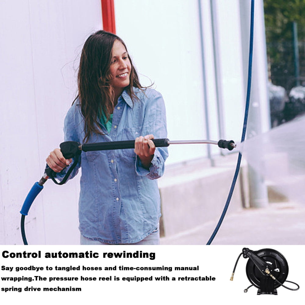 Kalkiam Pressure Washer Hose Reel 3/8inch X 50 FT Heavy Duty Hose Reel Auto-Retractable 4000 PSI Steel ArmHose Reel For Easy Watering Of Garden Or Yard