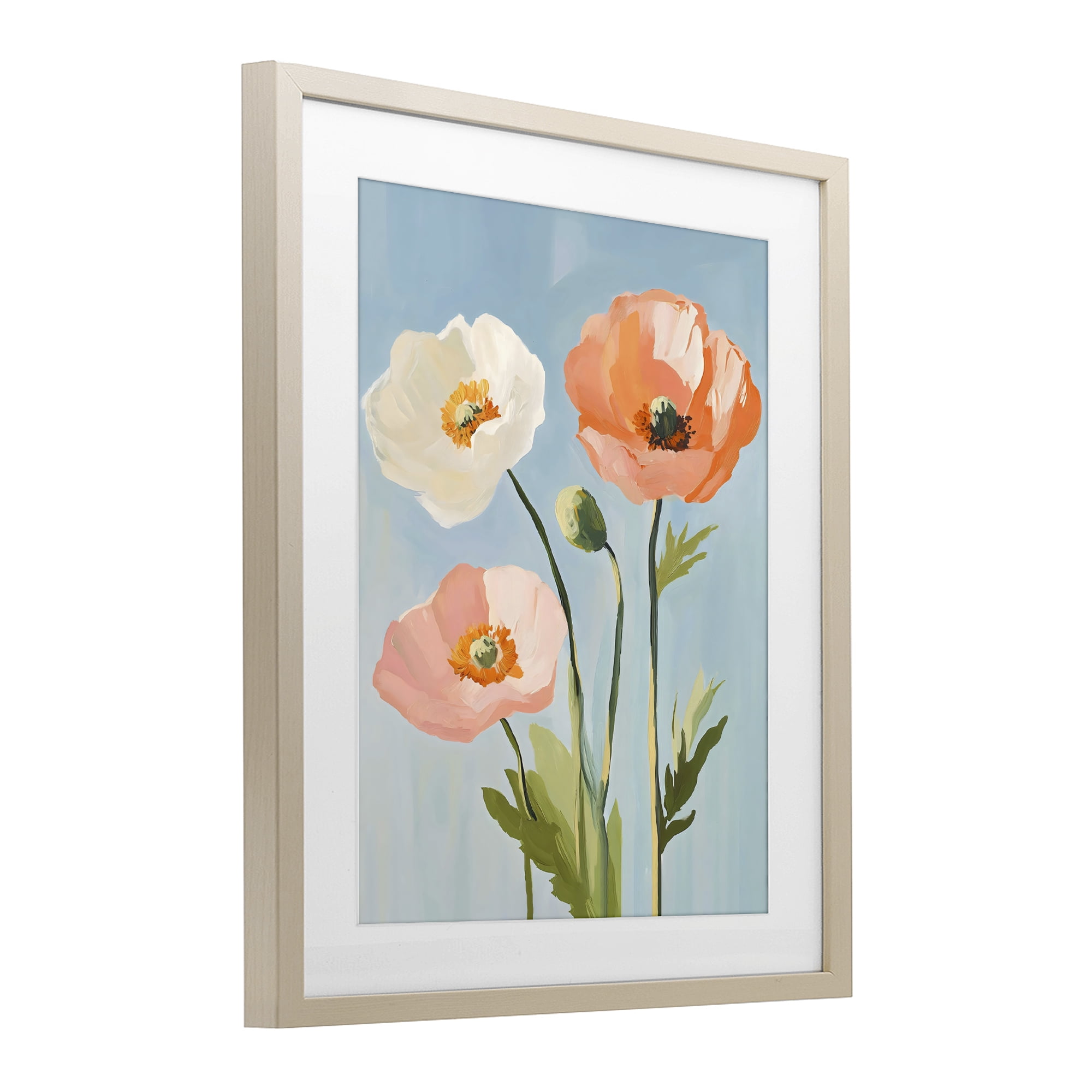 Stupell Industries Pastel Poppy Blooming Trio Birch Framed Print Under Glass, design by The Prints Vibe