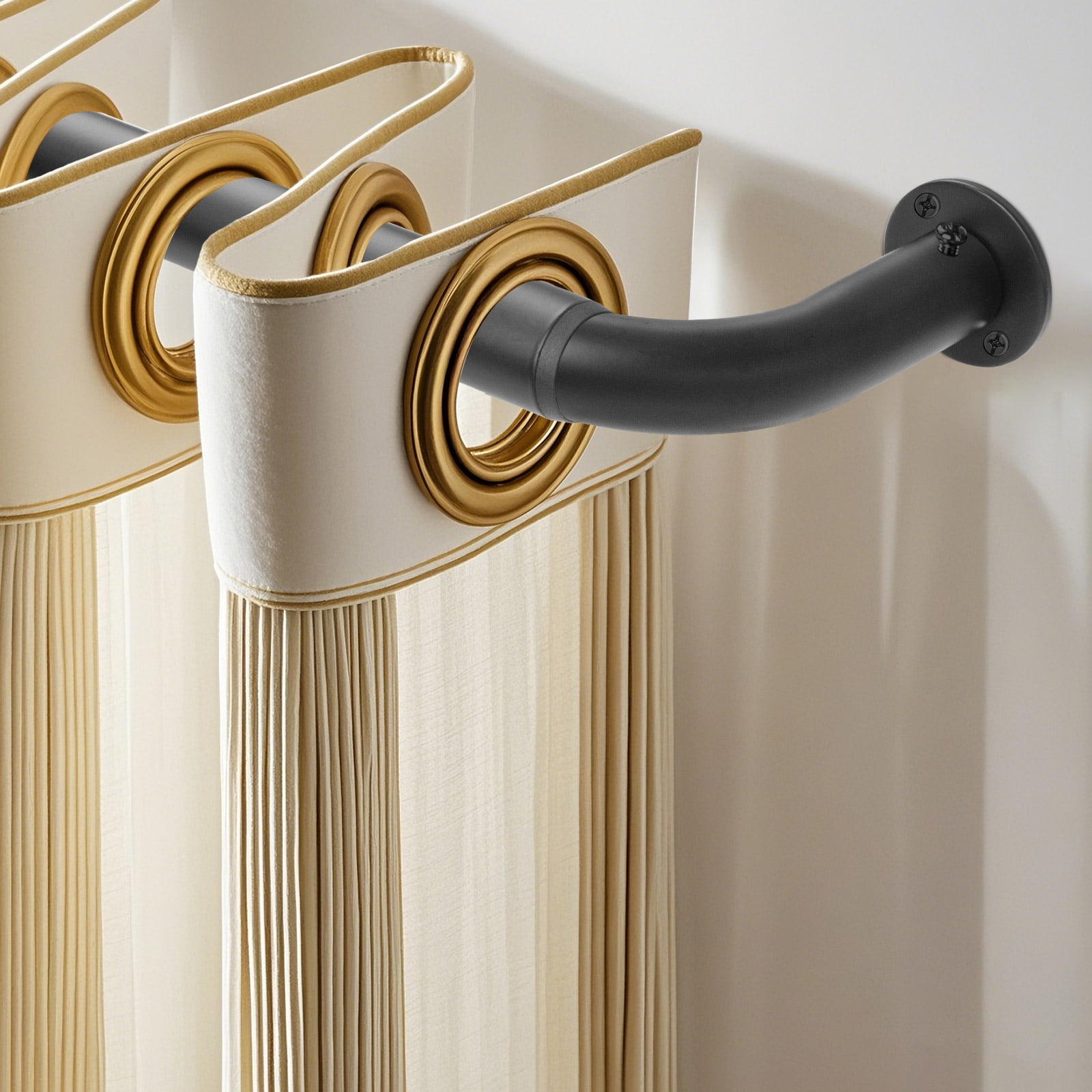 Meriville 1-Inch Diameter Wrap Around Blackout Curtain Rod, 48-Inch to 84-Inch, Black Finish with Round Base