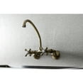 thumbnail image 2 of Kingston Brass KS214AB Kingston Double-Handle 2-Hole Wall-Mount Bridge Kitchen Faucet in Antique Brass, 2 of 8