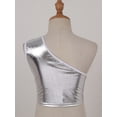 thumbnail image 4 of Sinleey Kids Girls Shiny Metallic Crop Tank Top and Boy Shorts Set Stage Performance Dancewear Silver 150, 4 of 6