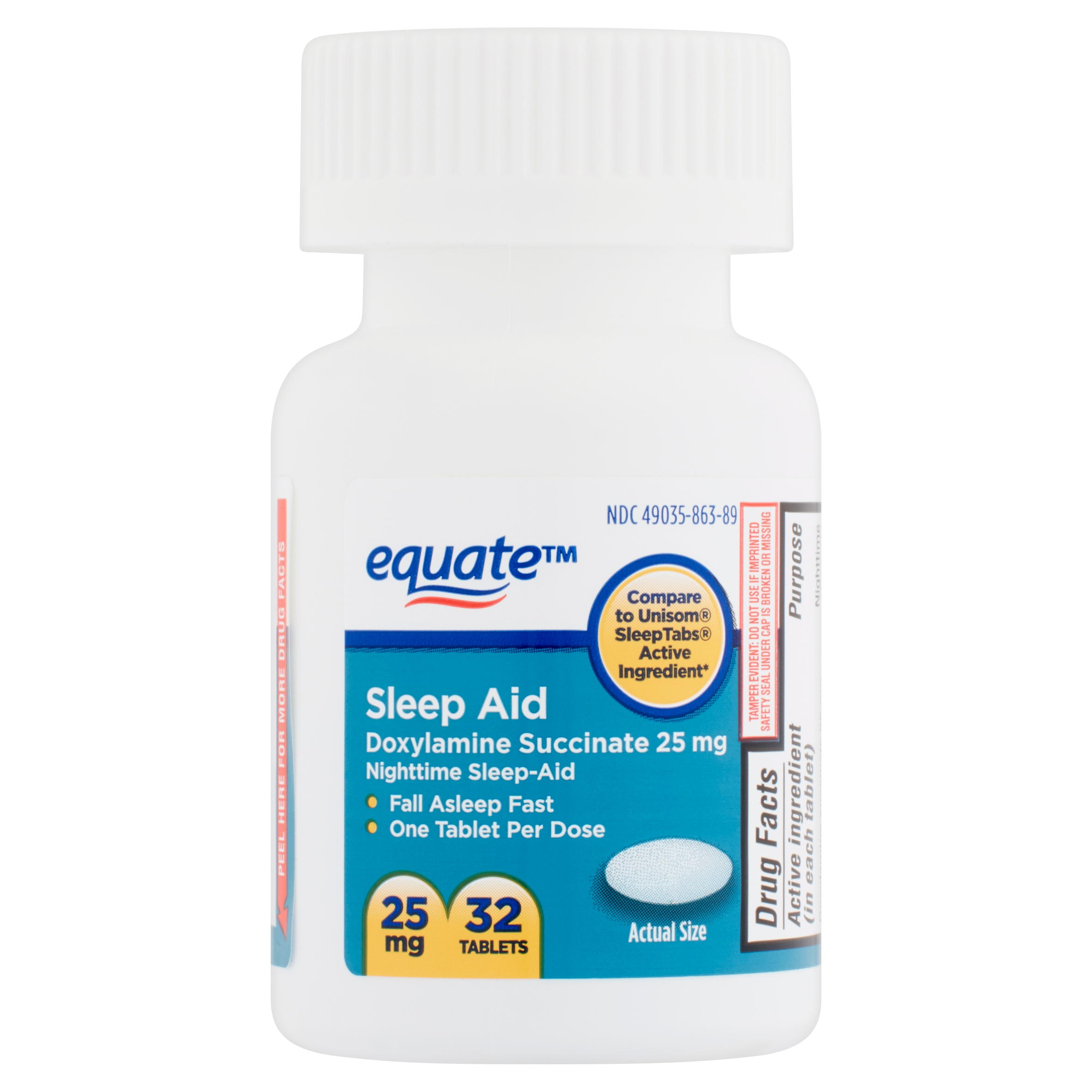 Equate Sleep Aid Doxylamine Succinate Tablets 25 Mg 32 Count