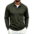 thumbnail image 2 of IAJDKMEK Men's Long Sleeve Polo Shirts - Heavyweight Solid Button Down Casual Golf Tops, Relaxed Loose Fit for Work and Leisure,Army Green M, 2 of 8