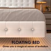 Homfa King Floating Bed with Lights, LED Platform Bed Frame with Under Bed Storage, PU Leather Adjustable Tufted Upholstered Bed, White