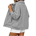thumbnail image 4 of Full Zip Up Sweatshirt Women No Hood - Oversized Loose Casual Long Sleeve Collared Jacket 2026 Fall Winter Clothes, #01_Gray, L, 4 of 6