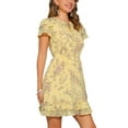 thumbnail image 4 of Vestido de gasa floral con volantes y cuello en V, sin mangas, con lazo, por encima de la rodilla, corte A, XL, amarillo claro, 4 of 6