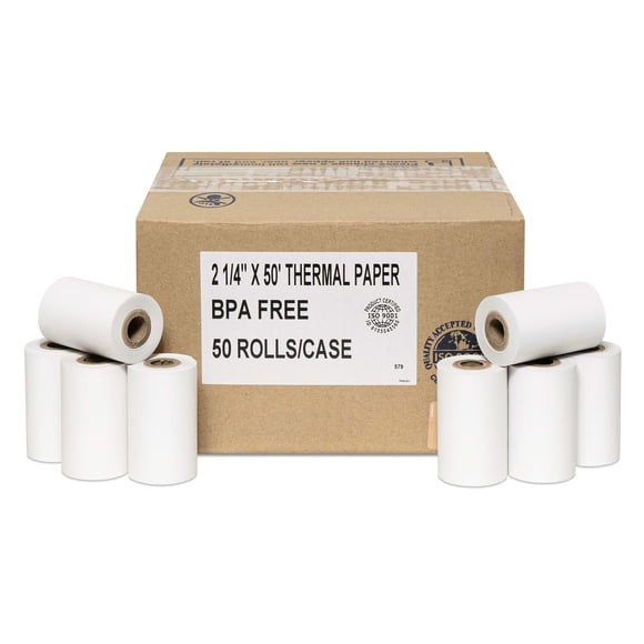 2-1/4 X 50 Papier Thermique Verifone Vx520 Ingenico ICT220 ICT250 FD400, Rouleaux Sans BPA 50 par Rollxy