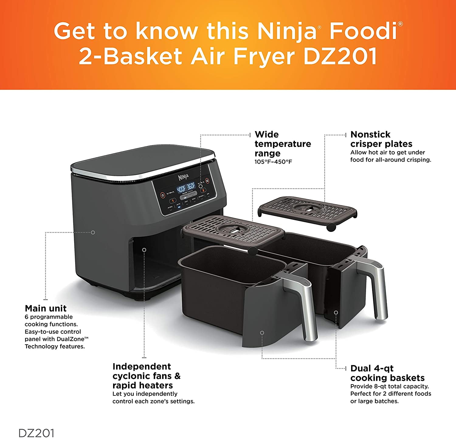 Ninja Foodi 6-in-1, 8-qt. 2-Basket Air Fryer with DualZone Technology,  AD150 622356573641
