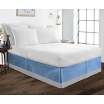 D.N.G. BEDDINGS 1 Piece Split Corner Two Tone Tailored Bed Skirt, Queen Size 10 Inch Deep Pocket, 800 Thread Count, 100% Egyptian Cotton, Solid Medium Blue/Silver Color.