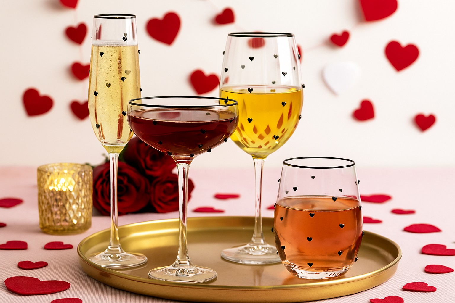 10 Strawberry Street Charming Heart t Glassware, Flute, Set of 4