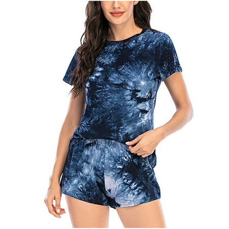 

Dadaria Pajamas for Women Soft Comfy Women Fashion Tie-dyed Sets Wear Lounge Wear Home Sleep Set Tops+Pants Navy XXL Women
