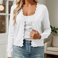thumbnail image 2 of Fiaer Cropped Cardigan Sweaters For Women Button Down Long Sleeve Casual Trendy V-Neck Solid Color Lightweight Tops White XL, 2 of 5