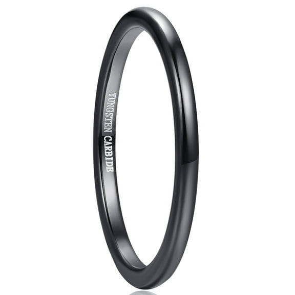 2mm Tungsten Rings for Unisex Black Stackable Slim Wedding Bands Size 6-12