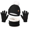 thumbnail image 2 of Oiyii Toddler Girl's Fleece‑Lined Pom‑Pom Beanie Solid Fall Winter Gloves, Black, 2 of 3