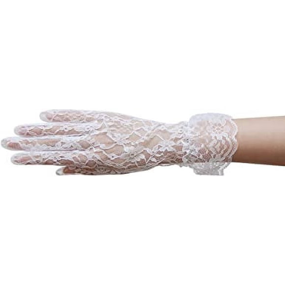 Nvzi Guantes de encaje con volantes hasta la muñeca con diseño de flores