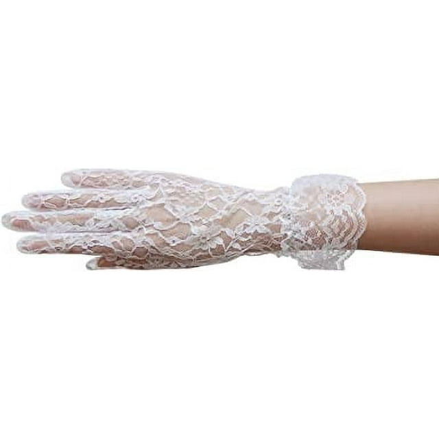 Nvzi Guantes de encaje con volantes hasta la muñeca con diseño de flores